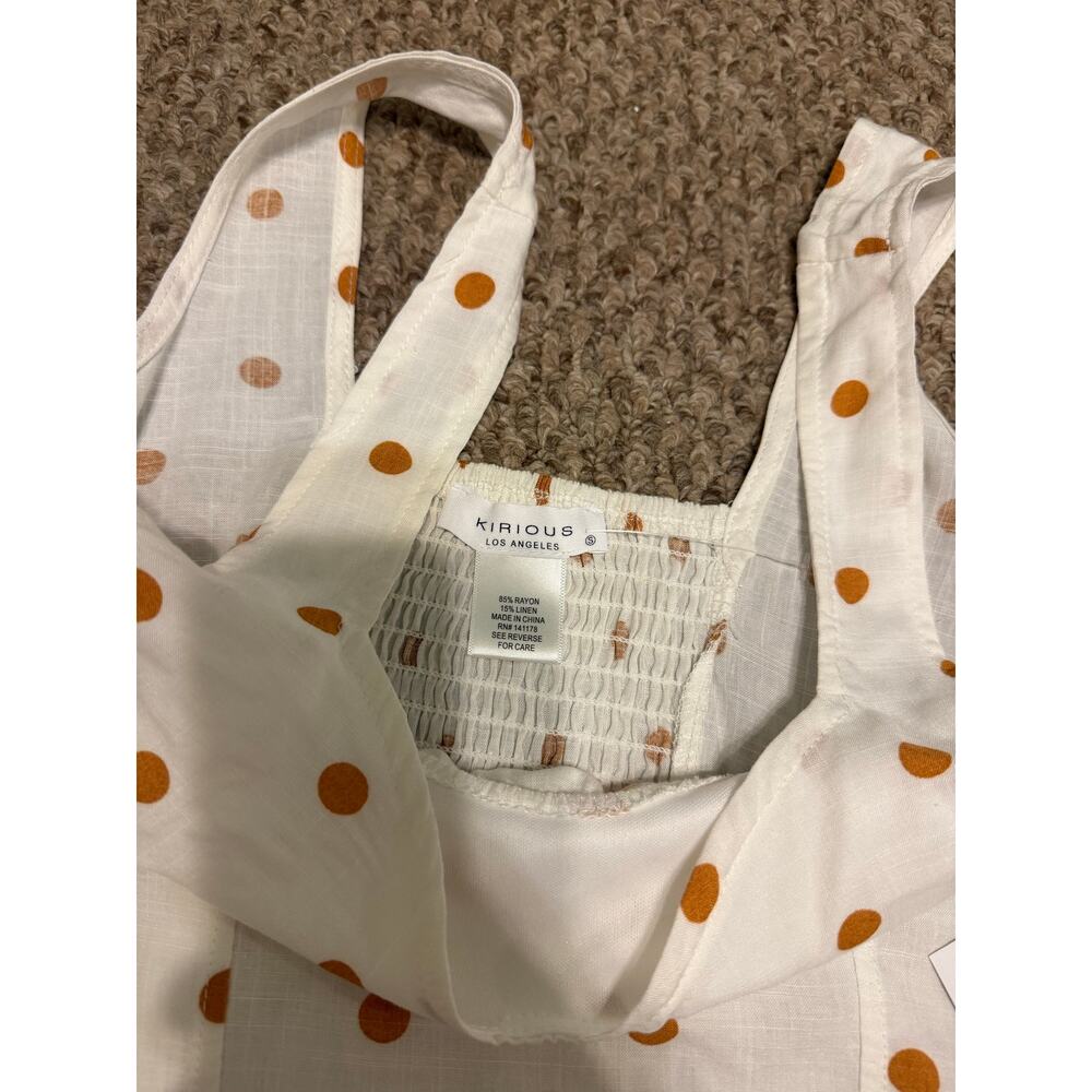 KIRIOUS | NEW Linen Blend Orange Polka Dot Cropped Tank/Skirt Pleated Set - Picture 12 of 12